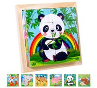 JOKILY Puzzle in legno, puzzle in legno 3D, puzzle a cubo in legno, con 16 cubi, giocattolo in legno per bambini dai 2 3 4 anni, puzzle in legno Montessori, giocattolo per ragazzi e ragazze (C)