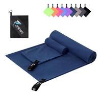 Jokisa Asciugamano Microfibra Set di 2 - Telo Mare Microfibra 180X90CM + Asciugamani Palestra 80X40CM, Asciugamani Microfibra per Esterno Sauna Spiaggia Escursioni (Blu Navy)