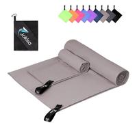 Jokisa Asciugamano Microfibra Set di 2 - Telo Mare Microfibra 180X90CM + Asciugamani Palestra 80X40CM, Asciugamani Microfibra per Esterno Sauna Spiaggia Escursioni (Grigio Chiaro)