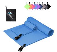 Jokisa Asciugamano Microfibra Set di 2 - Telo Mare Microfibra 180X90CM + Asciugamani Palestra 80X40CM, Asciugamani Microfibra per Esterno Sauna Spiaggia Escursioni (Blu Chiaro)