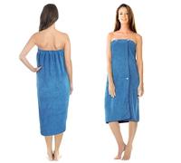 Jokisa Kilt da sauna da donna, asciugamano da sauna con bottoni, in microfibra da 400 g/m², con tasche e elastico, adatto per sauna, bagno, piscina (blu medio)