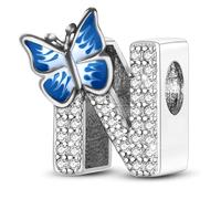 Jokmeo Charm a lettera N in argento sterling 925 per donna con motivo a farfalla, compatibile con bracciali e collane europei, gioiello moderno per donna.