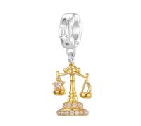 Jokmeo Charm ciondolo con segno zodiacale Bilancia e perla in argento sterling 925, compatibile con bracciali e collane europei, accessorio moda da donna.