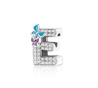 Jokmeo Ciondolo con iniziale E in argento 925 per donne con motivi di farfalla, compatibile con bracciali e collari dello stile Pandora e europeo, adatto a donne e ragazze.