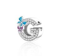 Jokmeo Ciondolo con iniziale G in argento 925 per donne con motivi di farfalla, compatibile con bracciali e collari dello stile Pandora e europeo, adatto a donne e ragazze.