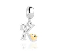 Jokmeo Ciondolo con iniziale K in argento 925 per donne, decorato con motivi di cuore dorato, compatibile con bracciali e collari dello stile Pandora e europeo, adatto a donne e ragazze.