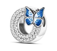Jokmeo Ciondolo con iniziale O in argento 925 per donne con motivi di farfalla, compatibile con bracciali e collari dello stile Pandora e europeo, adatto a donne e ragazze.