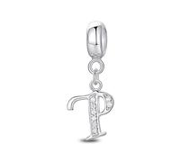 Jokmeo Ciondolo con iniziale P in argento 925 per donne, compatibile con bracciali e collari dello stile Pandora e europeo, adatto a donne e ragazze.