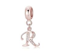 Jokmeo Ciondolo con iniziale R in argento 925 per donne, versione in oro rosa, compatibile con bracciali e collari dello stile Pandora e europeo, adatto a donne e ragazze.