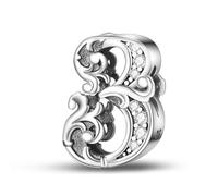 Jokmeo Ciondolo numerico 3 in argento 925 per donne con motivi, compatibile con bracciali e collari dello stile Pandora e europeo. Adatto a donne e ragazze.