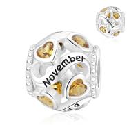 Jokmeo Pendente perla di pietra di nascita di novembre in argento 925 per donne con design a cuore, compatibile con bracciali e collane di stile Pandora e europeo. Adatto per donne e ragazze.