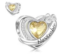 Jokmeo Pendente perla di pietra di nascita di novembre in argento 925 per donne con design a cuore, compatibile con bracciali e collane di stile Pandora e europeo. Adatto per donne e ragazze.