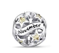 Jokmeo Pendente perla di pietra di nascita di novembre in argento 925 per donne con design a cuore, compatibile con bracciali e collane di stile Pandora e europeo. Adatto per donne e ragazze.