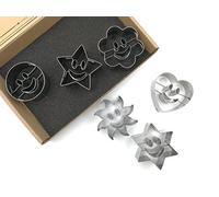 JOKUMO Set di Formine Tagliabiscotti Smiley - 6 PZ Acciaio Inossidabile Grado 430 - Cerchio, Sole, Fiore, Esagono, Stella e Cuore