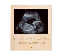 Joli Coon Annuncio gravidanza con cornice in legno per la foto dell'ecografia e retro magnetico - Il nostro cuore batte più forte - Cornice per foto dell'ecografia in stile