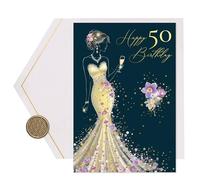 Joli Coon Biglietto auguri compleanno 50 STARDUST Lady - Biglietto auguri compleanno 50 anni donna con busta e vero sigillo in cera