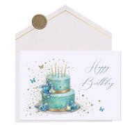 Joli Coon Biglietto auguri compleanno STARDUST Blue Cake - Biglietto auguri compleanno uomo con busta e autentico sigillo in cera