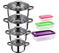 Jolie - Batteria da cucina, 8 pezzi, adatta per induzione, in acciaio inox, con set di 3 contenitori ermetici in plastica