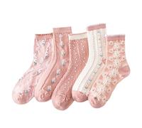 Jolies Chaussettes À Motif Pour Femmes Adolescentes Filles Fleurs À Volants Chaussettes Fantaisie En Coton Body a rete da donna, Nero , Taglia unica