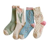 Jolies Chaussettes À Motif Pour Femmes Adolescentes Filles Fleurs À Volants Chaussettes Fantaisie En Coton Calze di sostegno per donna, rosa, Taglia unica