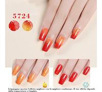 JOLIGEL Smalto Gel di Unghie per Manicure UV LED Camaleonte Semipermanente Soak-off, cambia colore con la temperatura, 10ml, 5724, Arancione e Rosso con effetto costellato