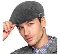 Joligiao Berretto Piatto da Uomo Berretto da Strillone in Cotone Traspirante Retro Coppola Uomo per Autunno e Inverno Casuale Cappello da Guida con Fibbia Regolabile B-Grigio Scuro