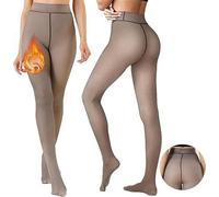 Joligiao Collant Donna Invernali Termico Pantaloni Caldi Termici Leggings Collant Foderati in Pile Leggings a Vita Alta Traslucido Collants con Effetto Dimagrante,Caffè Trasparente - Pelle Pile,L-XL