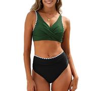 Joligiao Costume da Bagno Donna Costume Mare Donna Due Pezzi Vita Alta Bikini Set Push Up Imbottito Reggiseno Costumi da Bagno Curvy Spalline Regolabili Sexy Scollo a V 2 Pezzi Beachwear Swimwear