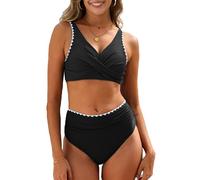 Joligiao Costume da Bagno Donna Costume Mare Donna Due Pezzi Vita Alta Bikini Set Push Up Imbottito Reggiseno Costumi da Bagno Curvy Spalline Regolabili Sexy Scollo a V 2 Pezzi Beachwear Swimwear