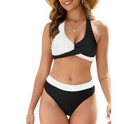 Joligiao Costume da Bagno Donna Halter Costume Donna Due Pezzi Vita Alta Curvy Bikini Set Sexy Push Up Imbottito Bikini Mare Color Blocking 2 Pezzi Costumi Bagno Spiaggia Sportivo Beachwear Swimwear