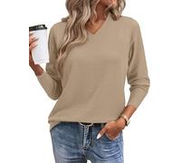 Joligiao Maglia da Donna a Maniche Lunghe Maglione Lavorata a Maglia con Scollo a V Maglione Girocollo Senza Cuciture Casual Maglioni Pullover Tinta Unita da Donna Autunno Inverno(Beige,XXL)