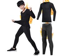 Joligiao Set Intimo Termico Bambino Invernale Traspirante Biancheria Intima in Pile Ragazzo Asciugatura Rapida Maniche Lunghe e Pant Lunghi Set Base Layer per Sci,Nero,24/6-7 anni/120-130 cm