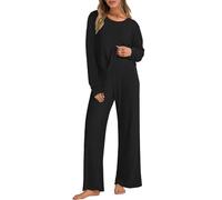 Joligiao Tuta da Donna in Maglia Autunnale Invernale Set da Salotto in 2 Pezzi Completo Elegante Set di Pantaloni a Gamba Larga e Maglione Manica Corta Girocollo Ginnastica Sportivo(Nero,L)