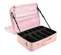 Joligrace Borsa Cosmetici Grande Valigetta Trucco Beauty Case da Viaggio Donna Borso Valigetta per Cosmetici Organizzatore Makeup Trousse Pelle PU con Tracolla y 2 Strati Professionale, Rosa