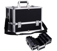 Joligrace Valigetta porta Trucchi Grande Valigia Trucco Valigetta per Cosmetici Valigetta per Unghie Makeup Beauty Case Trucchi da Viaggio Donna 6 Vassoi y Tracolla Organizzatore Professionale, Nero