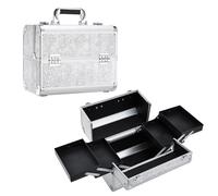 Joligrace Valigetta Trucchi Professionale Beauty Case Valigia Porta Trucchi Valigetta per Cosmetici Cofanetto da Viaggio Porta Trucchi, 4 Vassoi, Bloccabile, Argento