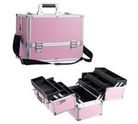 Joligrace Valigetta Trucchi Valigia Trucco CompletaValigetta per Unghie Valigetta per Cosmetici porta Trucco 6 Vassoi Beauty Case Donna Organizzatore a Gioielleria con Tracolla Professionale, Rosa