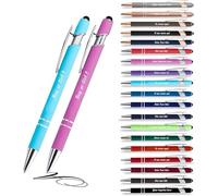 Jolis Papiers Penne personalizzate 2 in 1 con stilo touch - Incisione laser su 1 o 2 righe, emoji o logo - Chrome o Rose Gold - Regalo scuola, team, clienti - 12 pezzi