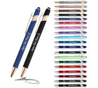 Jolis Papiers Penne personalizzate 2 in 1 con stilo touch - Incisione laser su 1 o 2 righe, emoji o logo - Chrome o Rose Gold - Regalo scuola, team, clienti - 12 pezzi