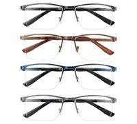 JOLISU 4 Pacchetto Occhiali da lettura per uomini, Occhiali da computer con protezione da luce azzurra, Mezza montatura metallica con cardini a molla（1.75