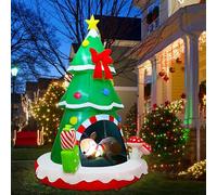 Joliyoou Decorazione natalizia gonfiabile, 2,7 m, albero di Natale illuminato soffiato ad aria che dorme all'interno di un cervo, albero di Natale gigante ornato con fiocchi rossi scatole regalo per