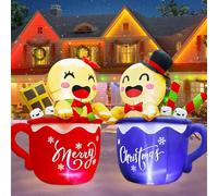 Joliyoou Set di 2 decorazioni natalizie gonfiabili, motivo: omini di pan di zenzero all'interno delle tazze, illuminate di Natale per vacanze invernali, decorazione per cortile, prato, giardino