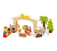 Jollix Presepe di Natale in legno dipinto a mano - 18 pezzi - con albero di Natale - presepe gioco per bambini - decorazione colorata e idea regalo - capanna con stella, Re Magi, Maria e Giuseppe