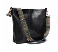 JOLLQUE Hobo Bags - Borsa a tracolla da donna, in pelle vegana, stile bohémien, borsa a secchiello, Nero