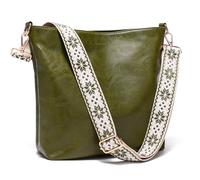 JOLLQUE Hobo Bags - Borsa a tracolla da donna, in pelle vegana, stile bohémien, borsa a secchiello, Verde