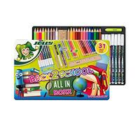 JOLLY Back to School Box, set di partenza per la scuola con 31 pezzi, incl. Matite colorate, pennarelli, matite in grafite, righello e gomma, colori vivaci e ricchi, robusta custodia in metallo