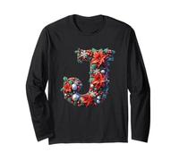 Jolly Christmas Initial J Poinsettia Holly Maglia a Manica