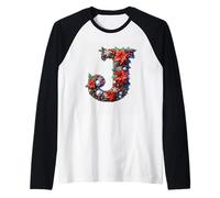 Jolly Christmas Initial J Poinsettia Holly Maglia con Maniche Raglan