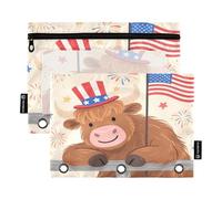 Jolly Cow Tan - Set di 2 astucci per raccoglitori a 3 anelli, cerniera liscia, con finestra in PVC trasparente, per articoli scolastici