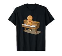 Jolly Gingerbread Man Che Suona Il Pianoforte per Uno Stato d'animo Festivo Maglietta